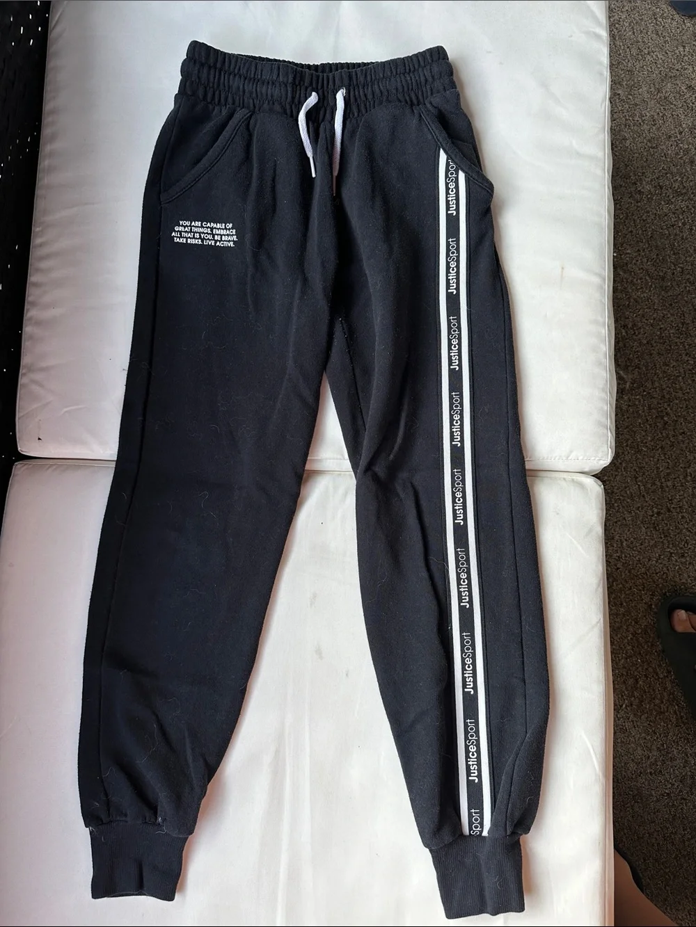 Justice Black Sweatpants with White Stripe Detail